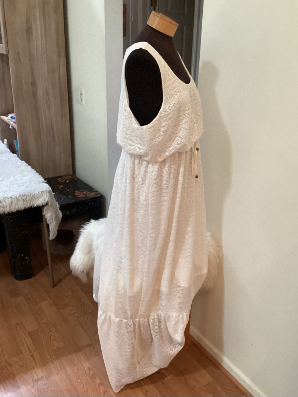 Maurices White Lace Maxi Dress with attached mini skirt underneath - Size 2 - Picture 3 of 13